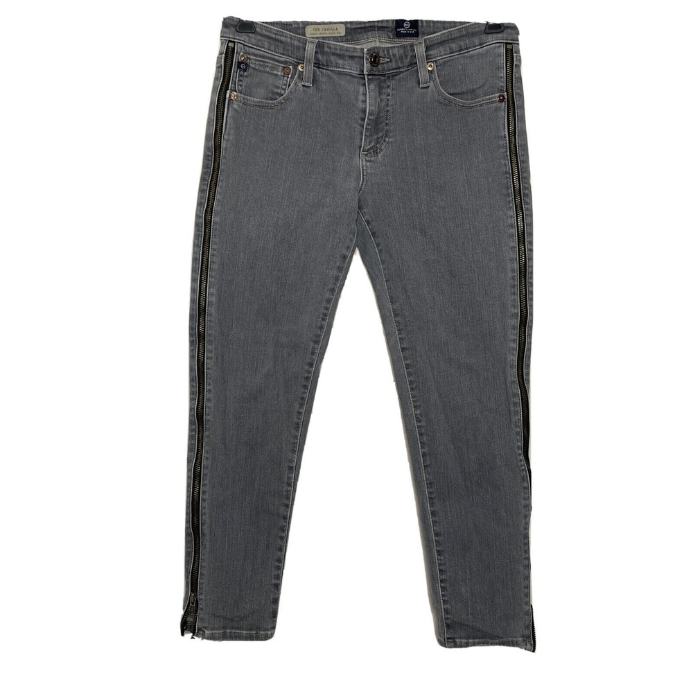 AG Adriano Goldschmied womens 29 The Camilla Super Skinny Gray Ankle Zip Jeans